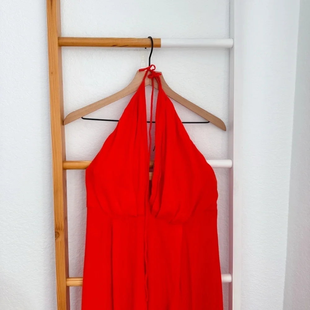 Backstage Sammie Jumpsuit Fanta Orange Deep V-neck Waist Tie New S